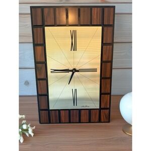 Vintage Seth Thomas Mid Century Modern Wall Clock Brass Dial Walnut Blocks